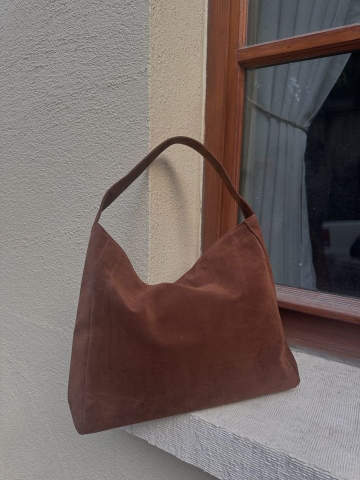 Nuka Süet Kalın Askılı El ve Omuz Çantası Taba