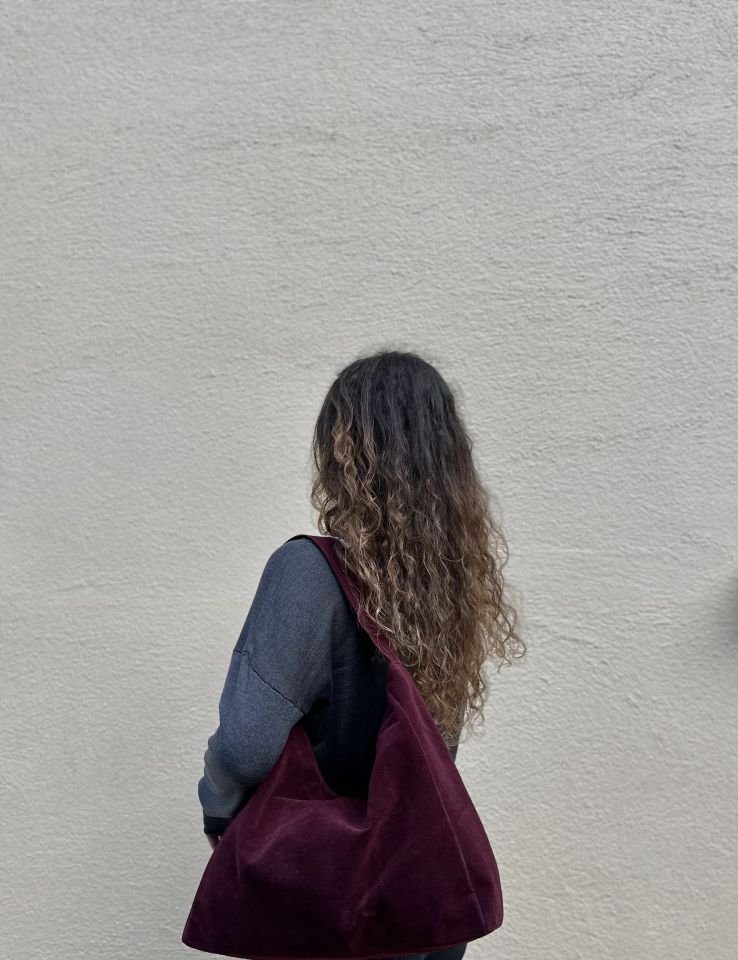 Nuka Süet Kalın Askılı El ve Omuz Çantası Bordo