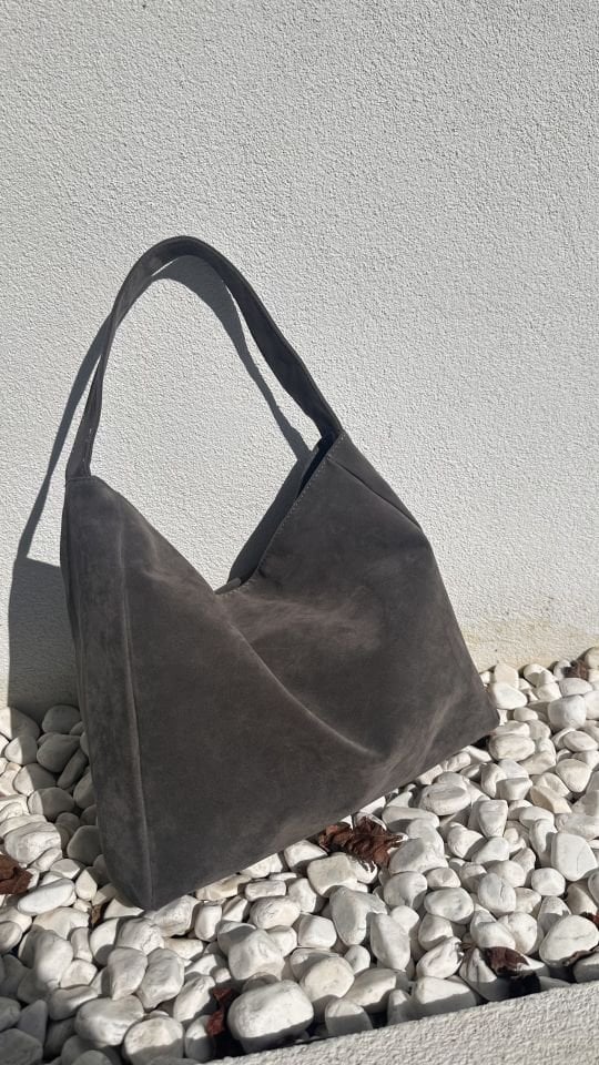 Nuka Süet Kalın Askılı El ve Omuz Çantası Gri