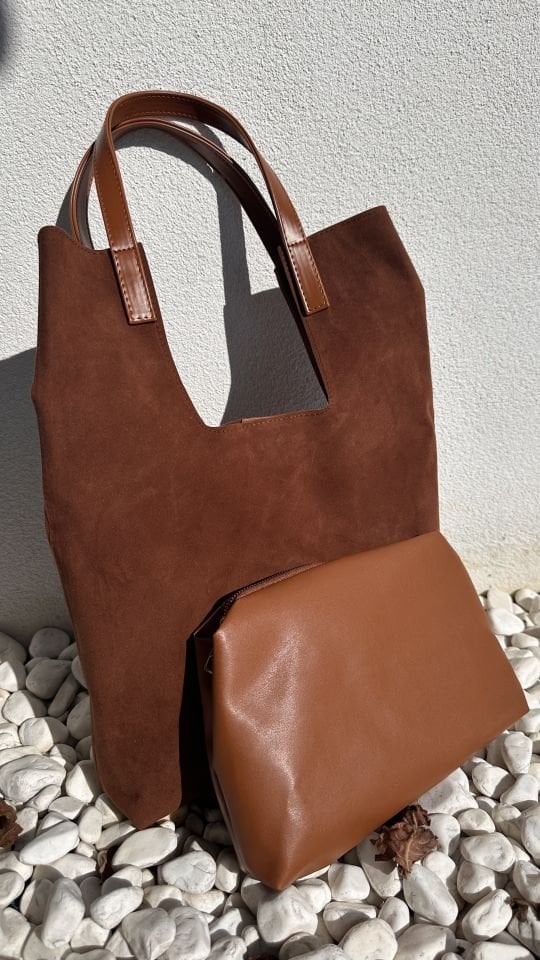 Cozy Yumuşak Süet Tote Çanta Taba