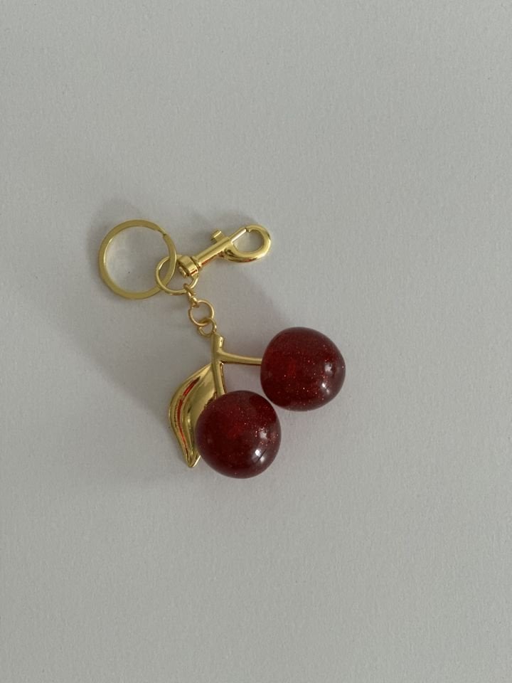 Kiraz Charm Anahtarlık Simli Kırmızı