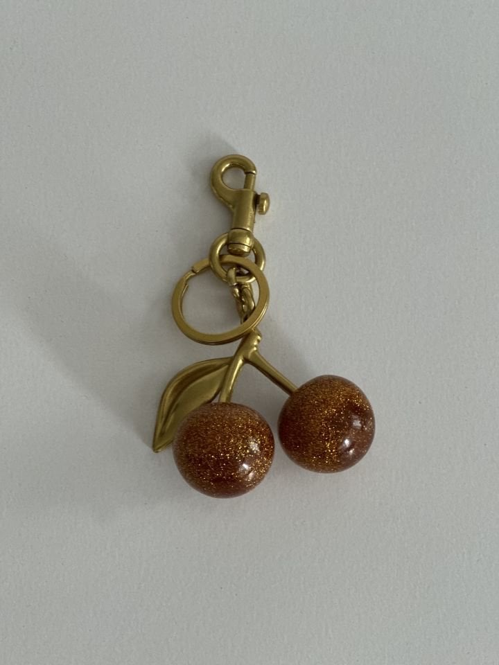 Kiraz Charm Anahtarlık Simli Hardal