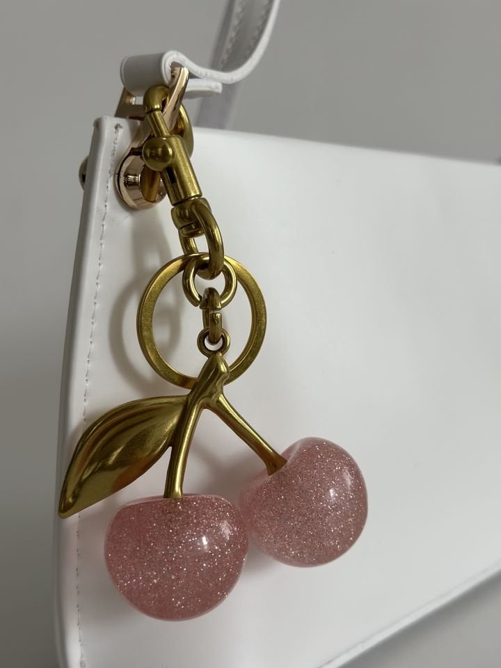 Kiraz Charm Anahtarlık Simli Pembe