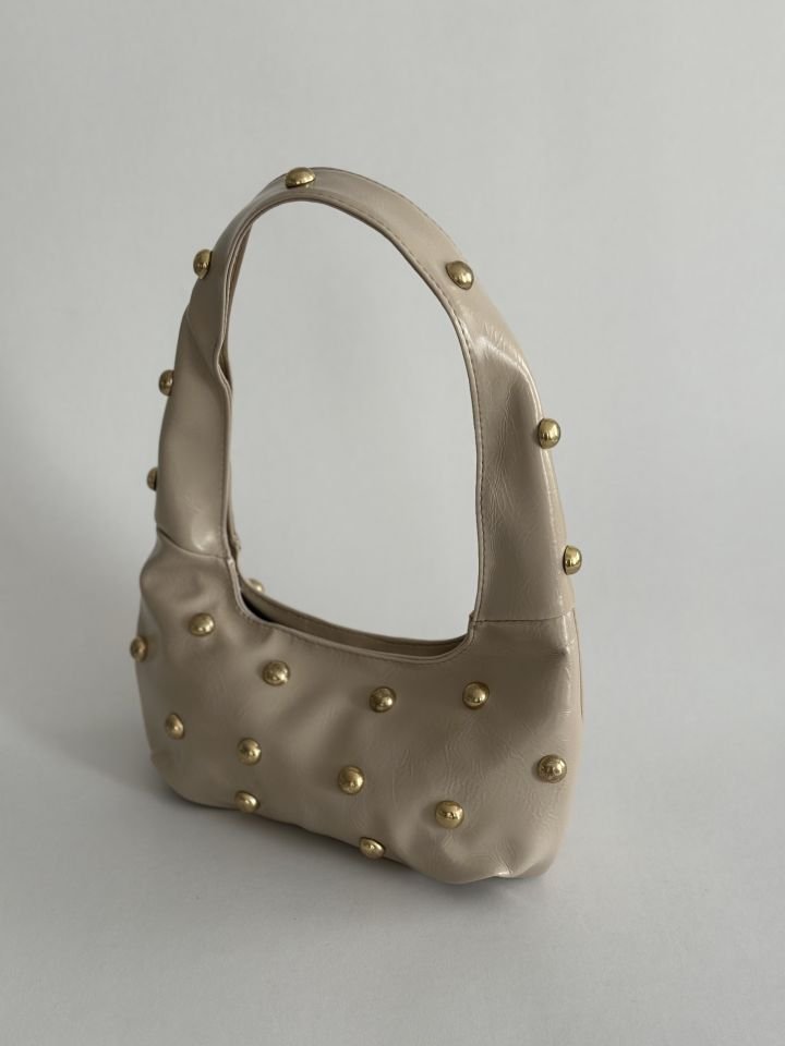 Mona Zımba Detaylı Mini El ve Omuz Çantası Bej