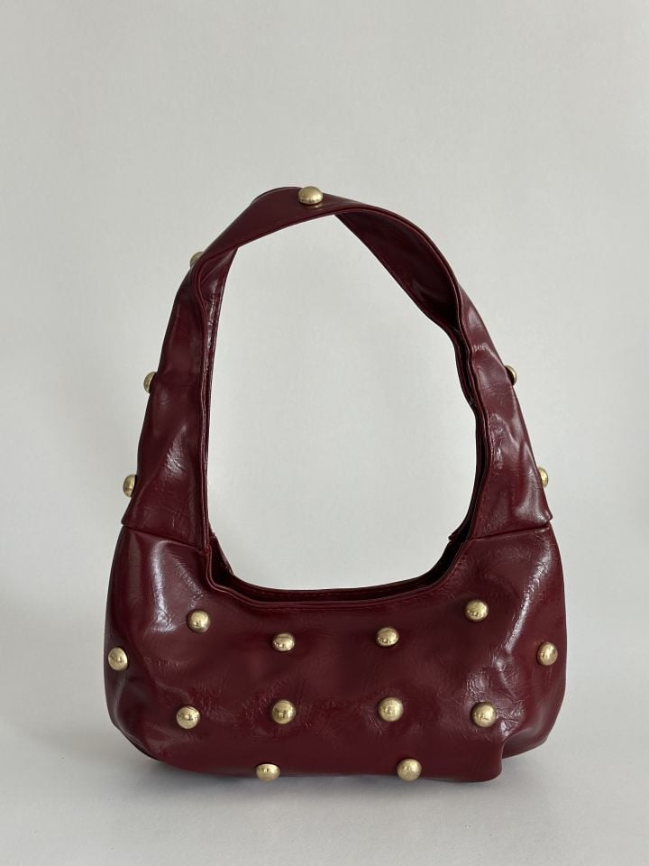 Mona Zımba Detaylı Mini El ve Omuz Çantası Bordo