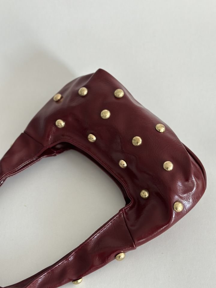 Mona Zımba Detaylı Mini El ve Omuz Çantası Bordo