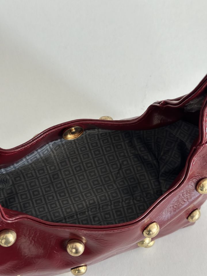 Mona Zımba Detaylı Mini El ve Omuz Çantası Bordo