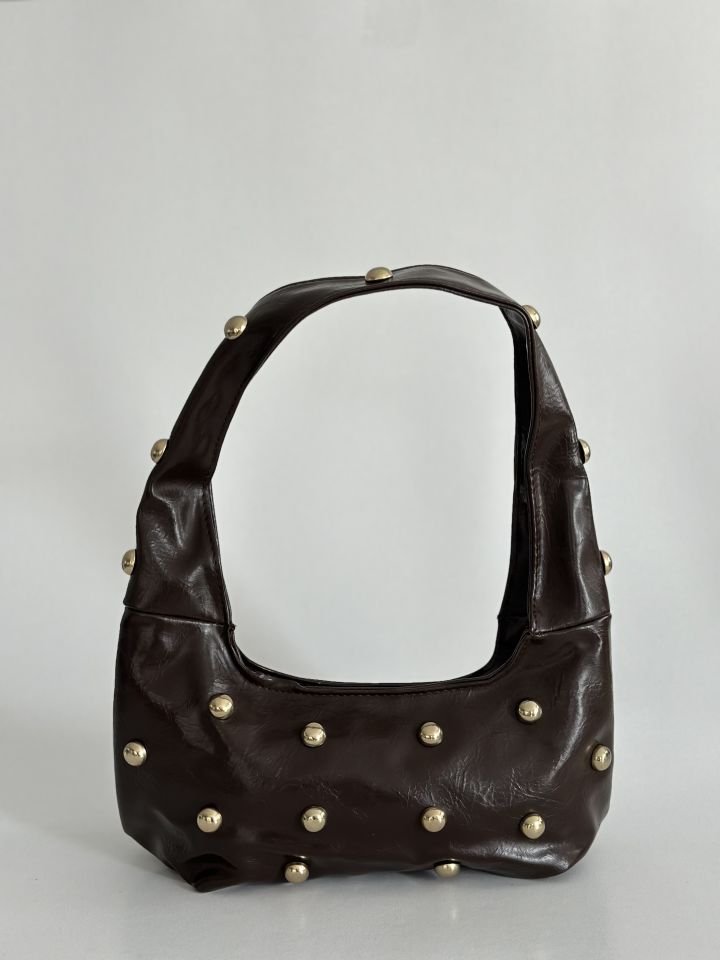 Mona Zımba Detaylı Mini El ve Omuz Çantası Acı Kahve