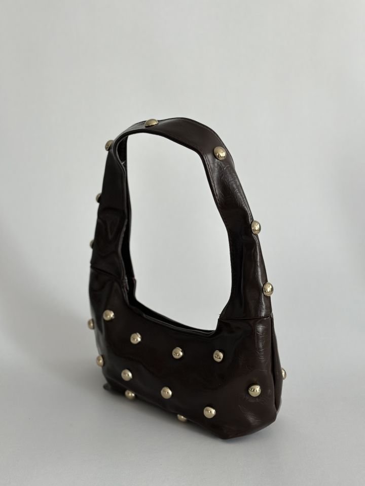 Mona Zımba Detaylı Mini El ve Omuz Çantası Acı Kahve