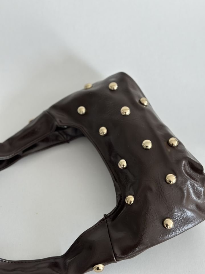 Mona Zımba Detaylı Mini El ve Omuz Çantası Acı Kahve