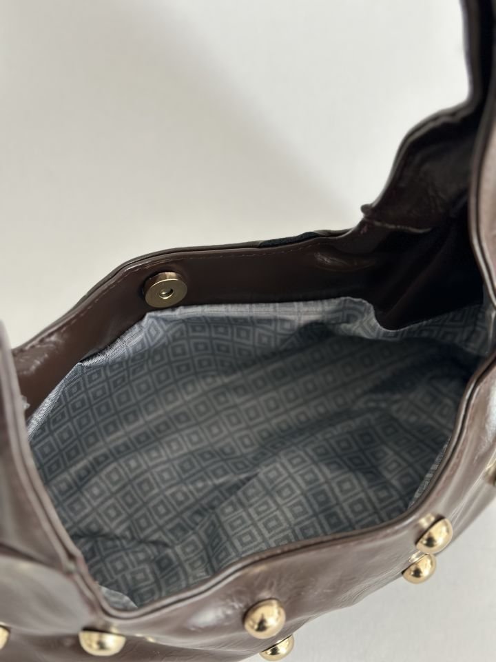 Mona Zımba Detaylı Mini El ve Omuz Çantası Acı Kahve