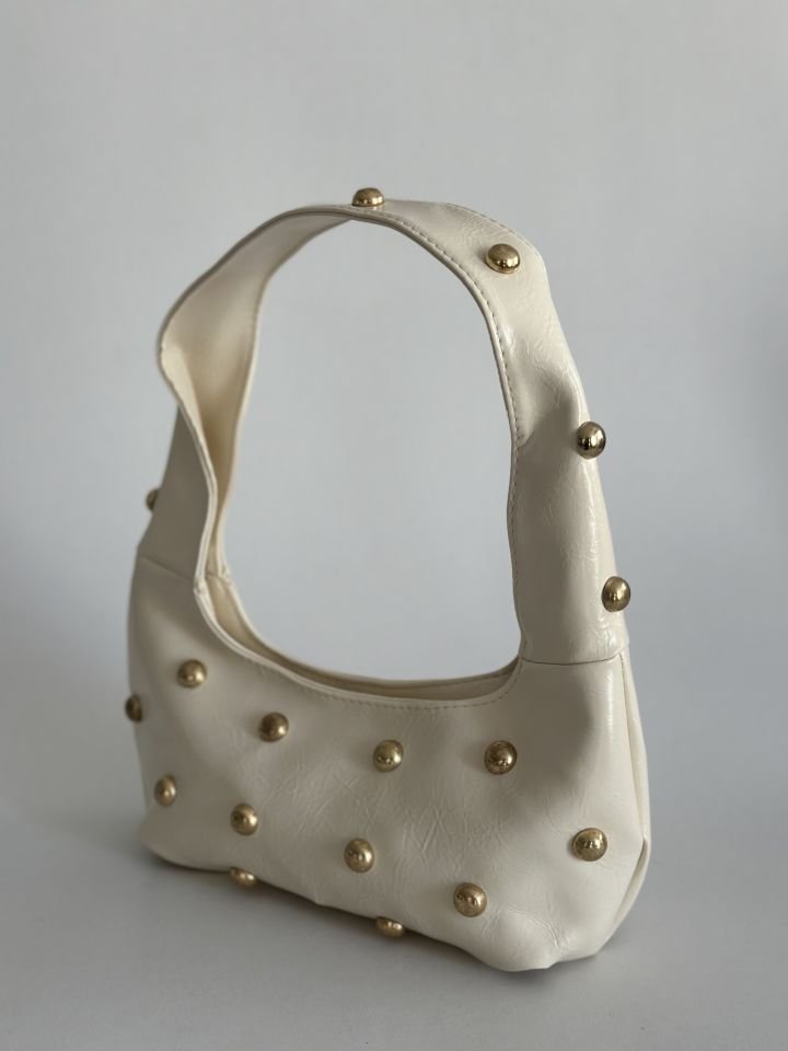 Mona Zımba Detaylı Mini El ve Omuz Çantası Krem