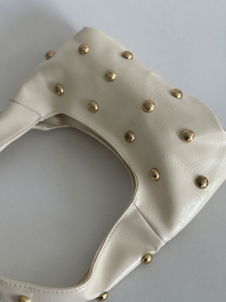 Mona Zımba Detaylı Mini El ve Omuz Çantası Krem