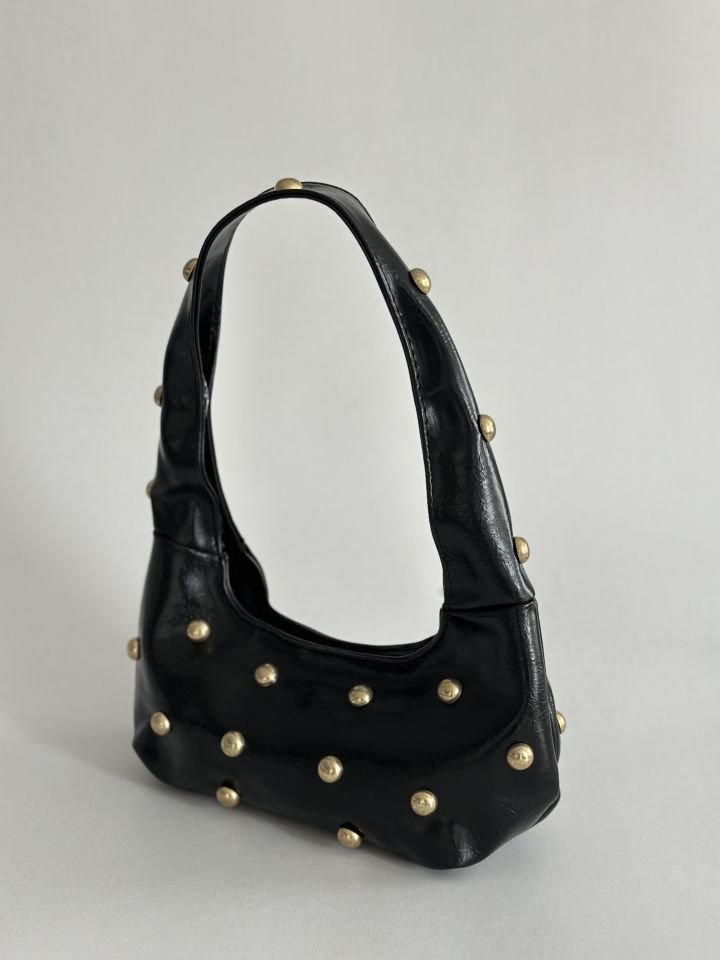 Mona Zımba Detaylı Mini El ve Omuz Çantası Siyah