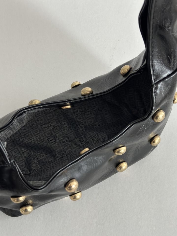 Mona Zımba Detaylı Mini El ve Omuz Çantası Siyah