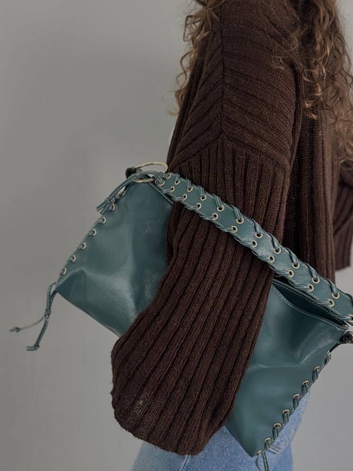 Jena Örgü Askılı Salaş El ve Omuz Çantası Petrol Yeşili