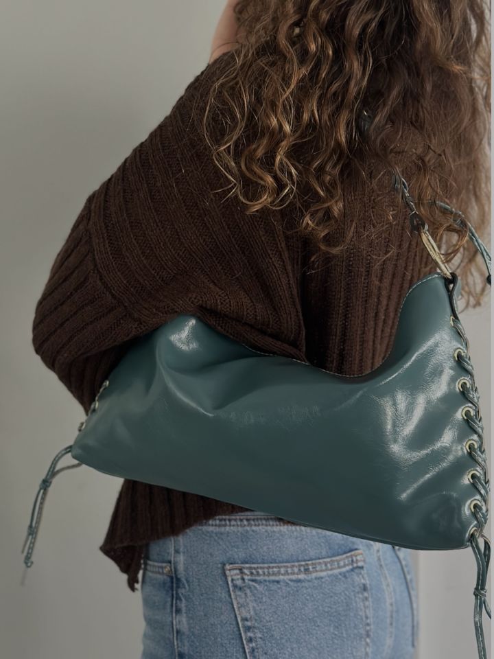 Jena Örgü Askılı Salaş El ve Omuz Çantası Petrol Yeşili