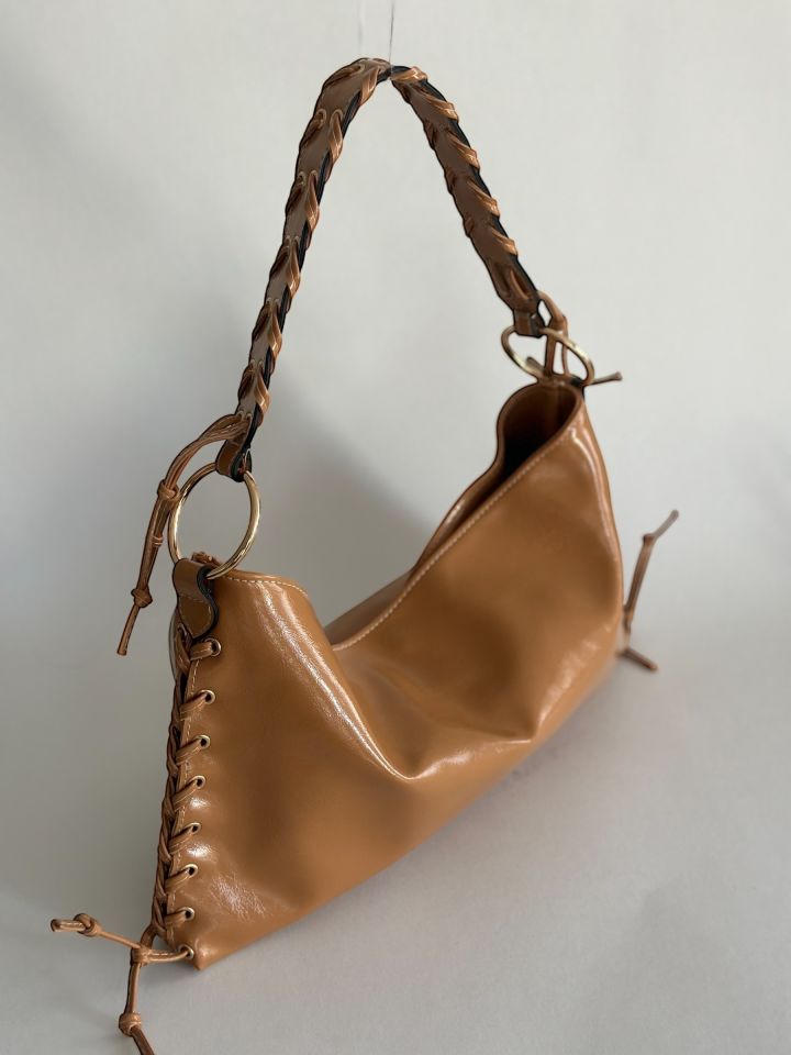 Jena Örgü Askılı Salaş El ve Omuz Çantası Camel