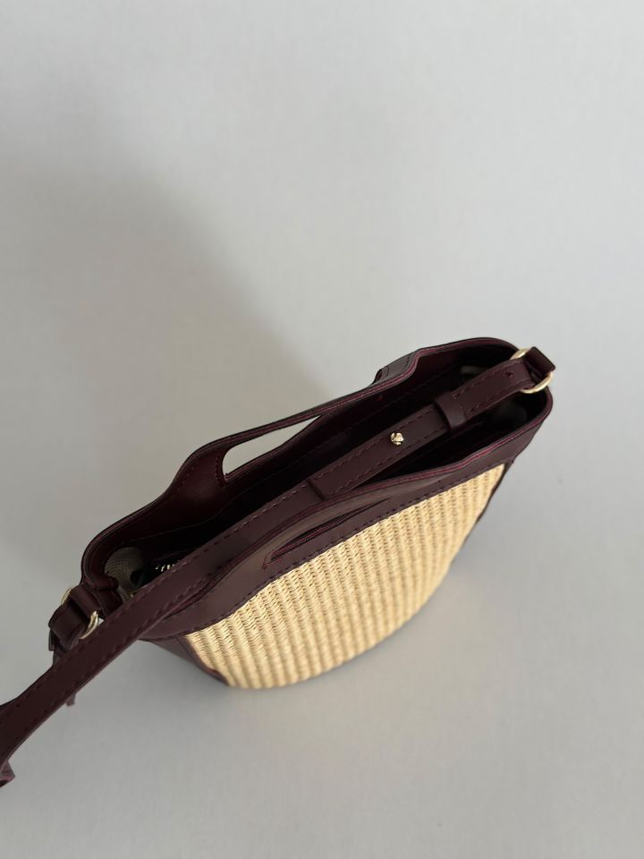 Duffle Hasır Detaylı Mini El ve Omuz Çantası Bordo