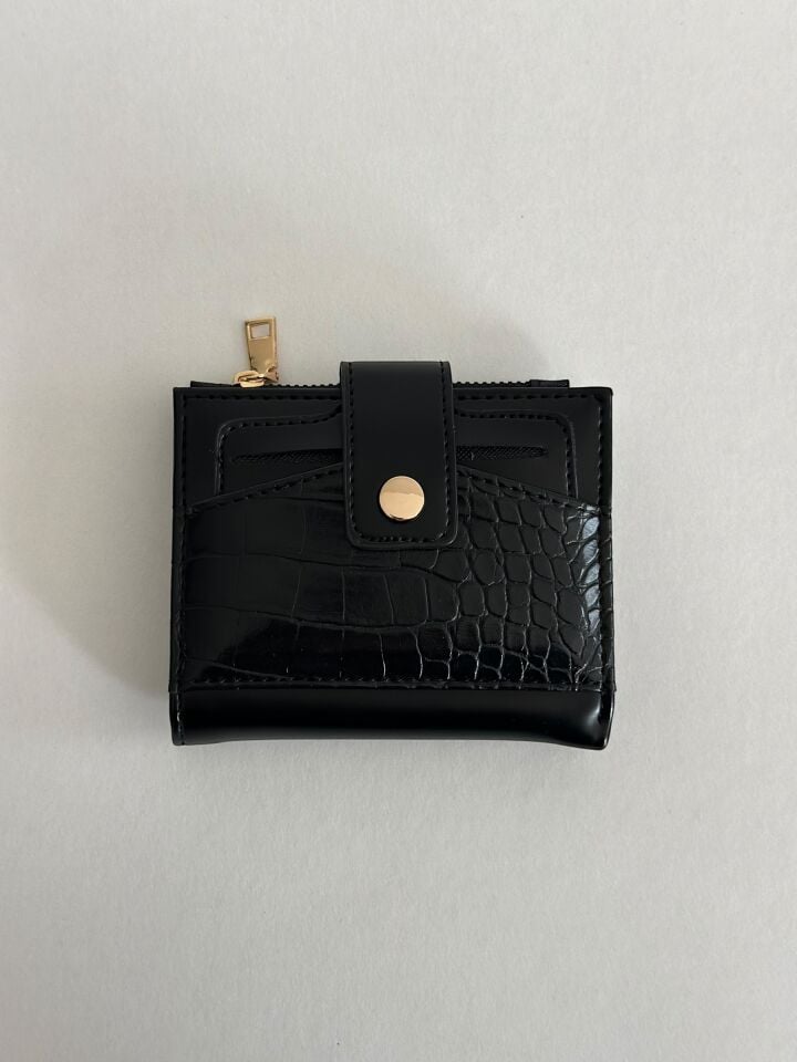 Winnie Kroko Dokulu Kartlık Bölmeli Kadın Cüzdan Siyah