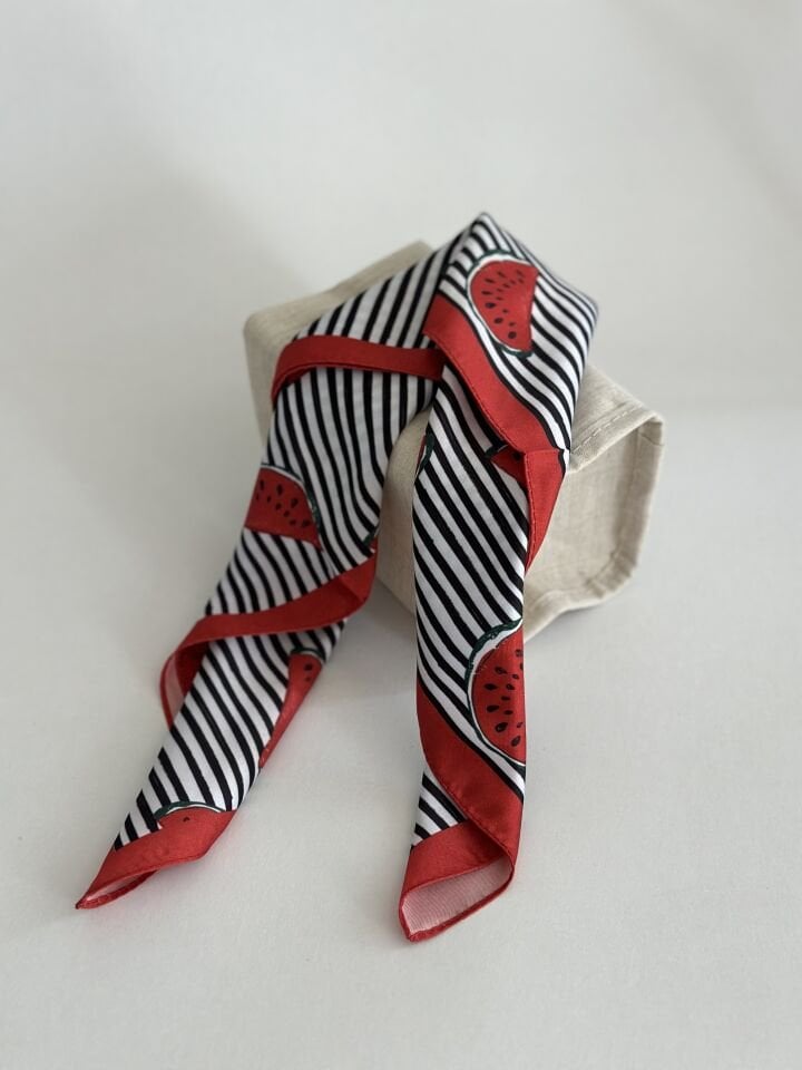 Karpuz Desenli Siyah Çizgili Fular