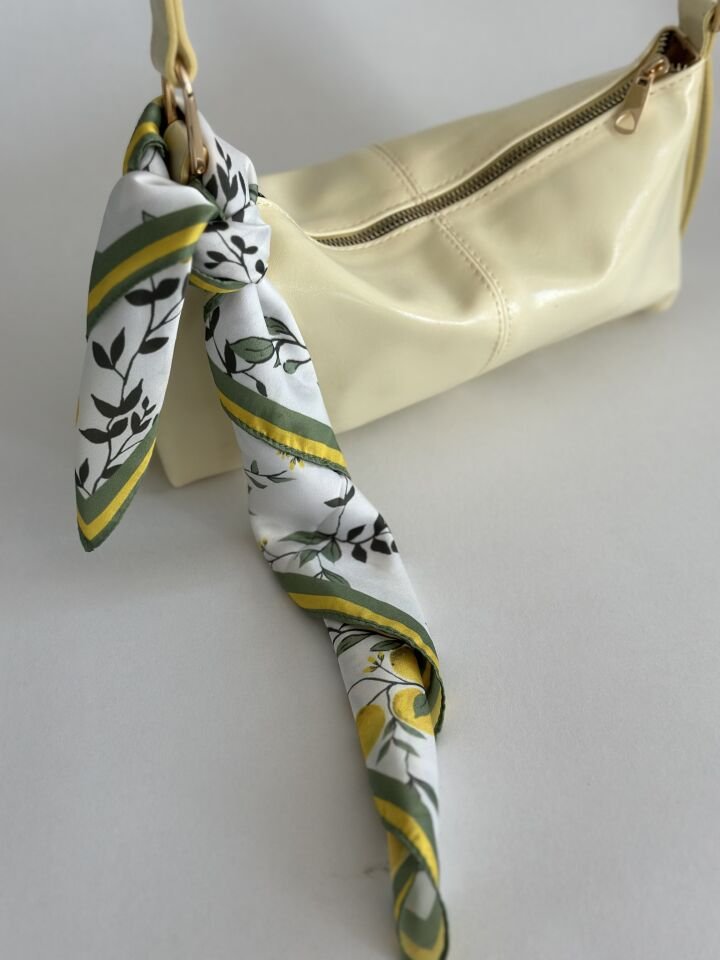 Limon Desenli Yeşil Çizgili Fular