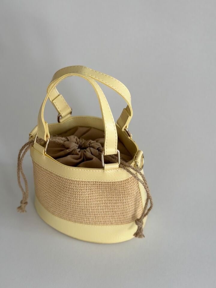 Solea Hasır Örgü Kova Çanta Sarı