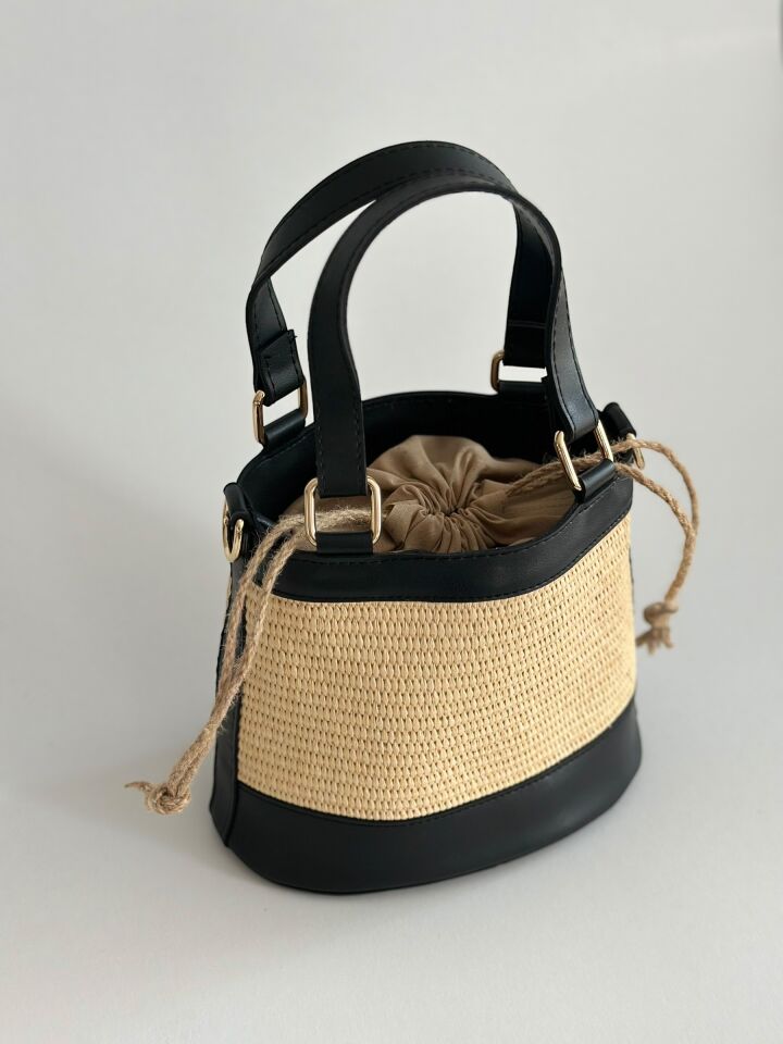Solea Hasır Örgü Kova Çanta Siyah