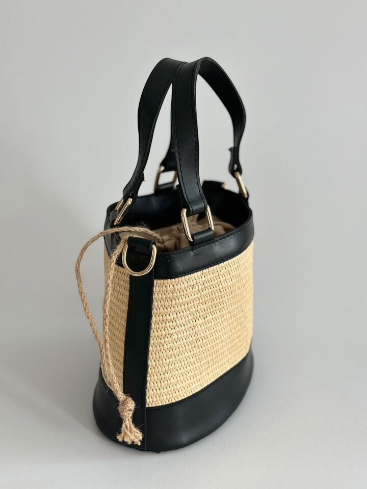 Solea Hasır Örgü Kova Çanta Siyah