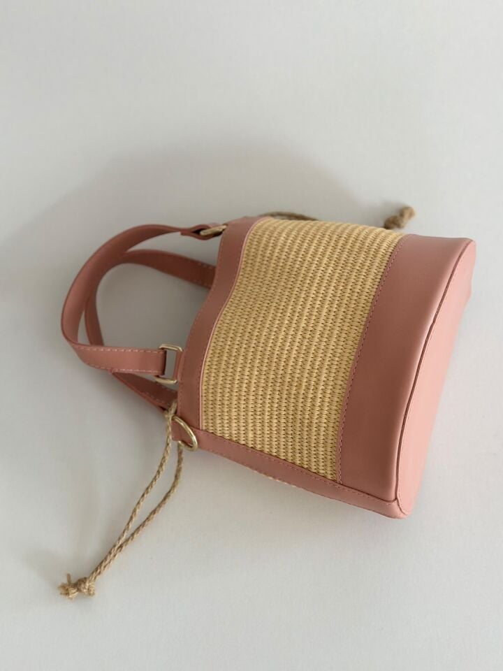 Solea Hasır Örgü Kova Çanta Pembe