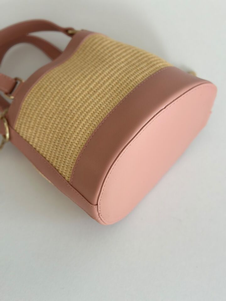 Solea Hasır Örgü Kova Çanta Pembe
