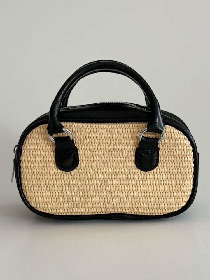 Palma Mini Hasır Dokulu Çanta Siyah
