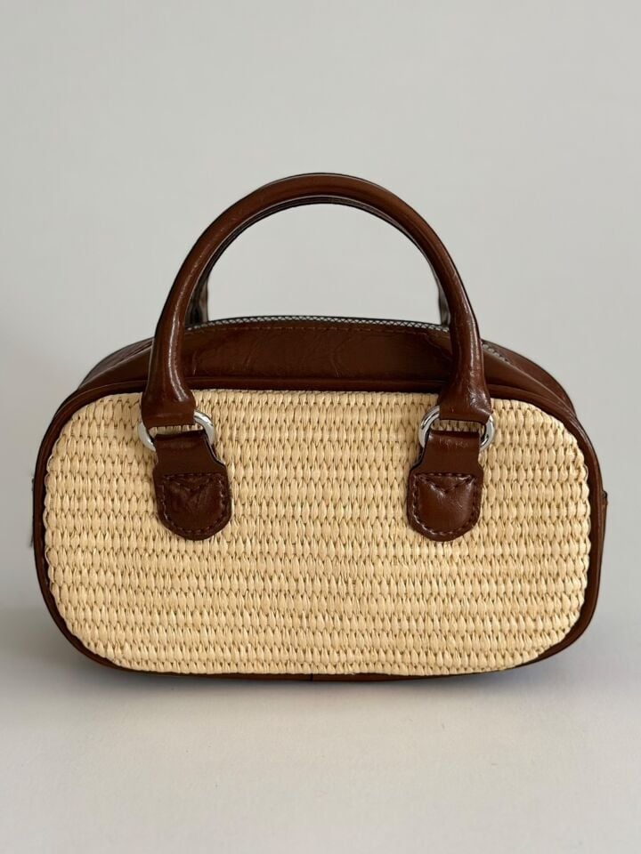 Palma Mini Hasır Dokulu Çanta Taba