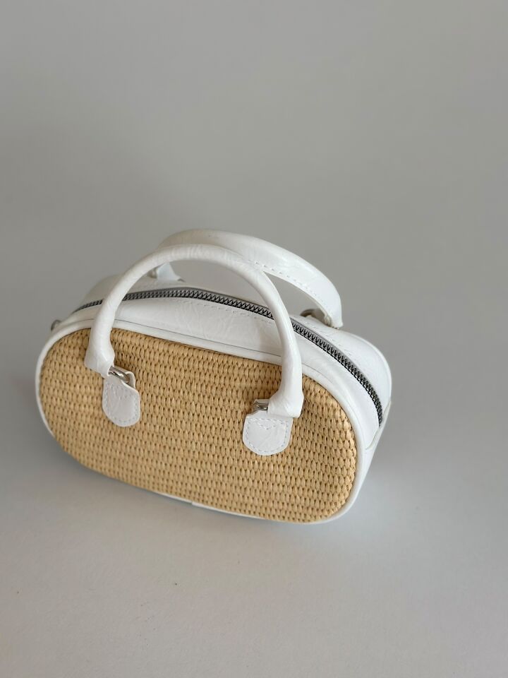 Palma Mini Hasır Dokulu Çanta Beyaz