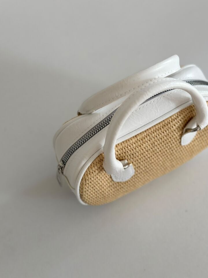 Palma Mini Hasır Dokulu Çanta Beyaz