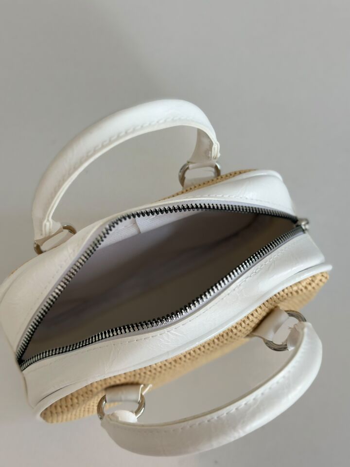 Palma Mini Hasır Dokulu Çanta Beyaz