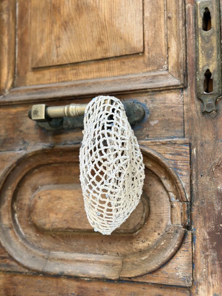 Beyaz Pullu Örgü Kroşe Saç Filesi Bohem Bandana