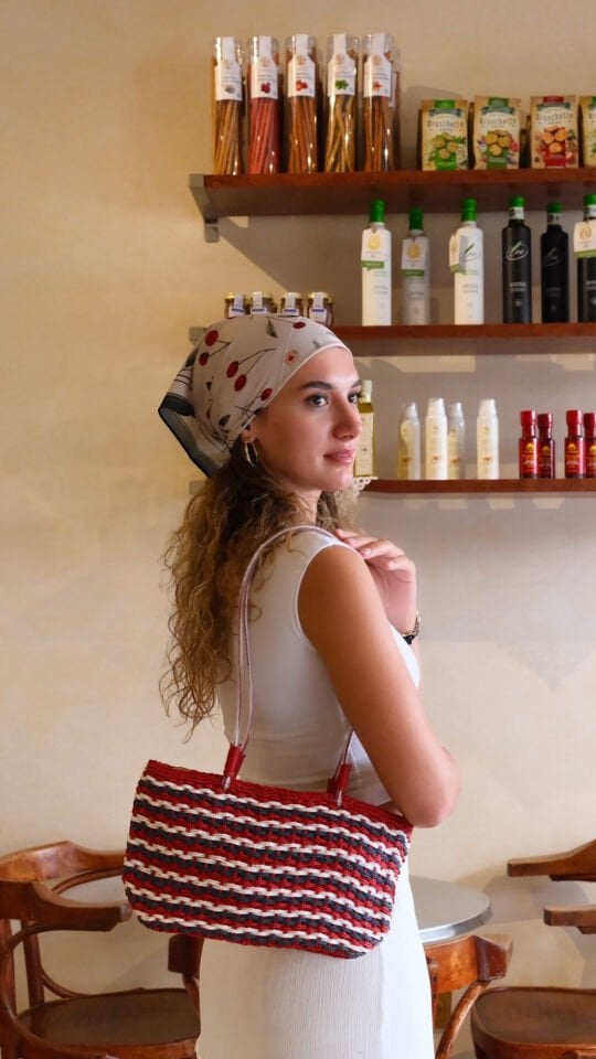 Cossy Kırmızı Çizgili Hasır Çanta(Özel Seri)