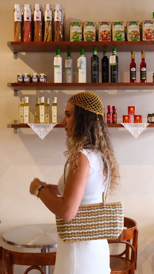 Cossy Yeşil Çizgili Hasır Çanta (Özel Seri)