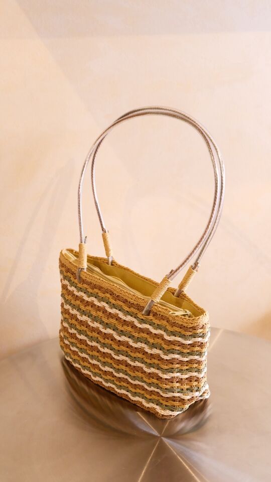 Cossy Yeşil Çizgili Hasır Çanta (Özel Seri)