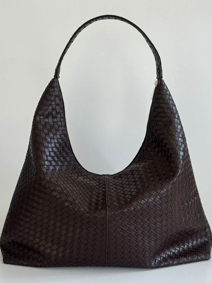 Nora Büyük Boy Örgü Desenli Salaş Omuz Çantası Acı Kahve