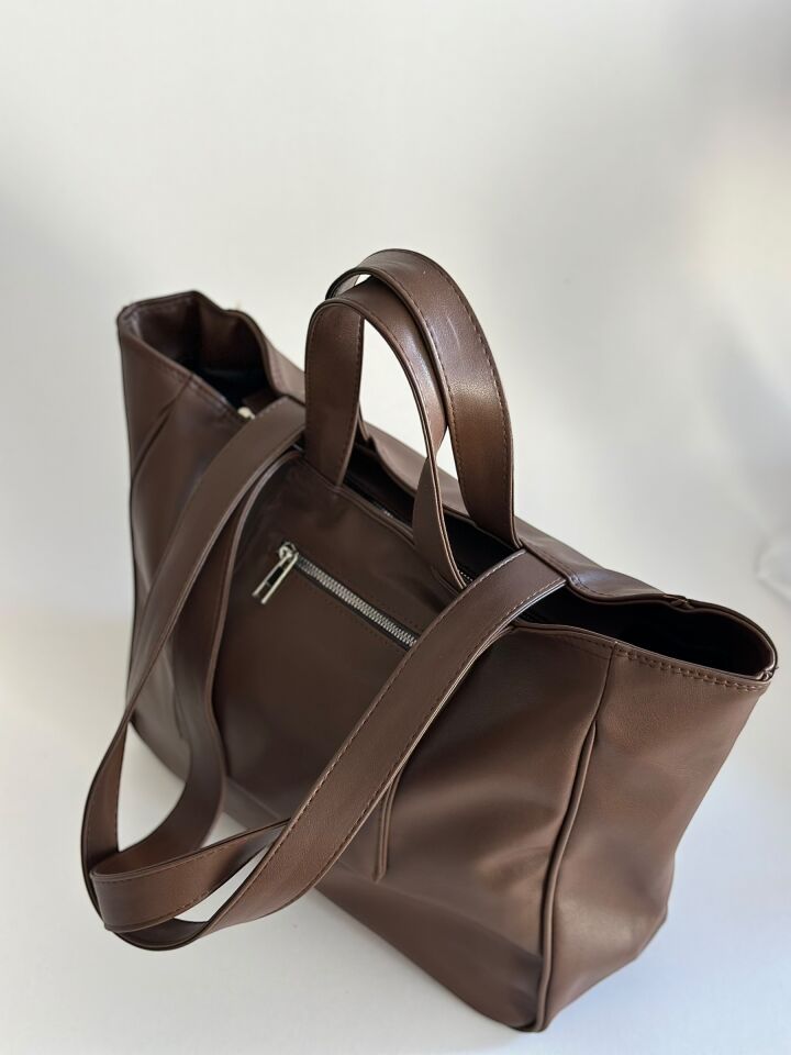 Mona Çift Saplı El ve Omuz Çantası Acı Kahve