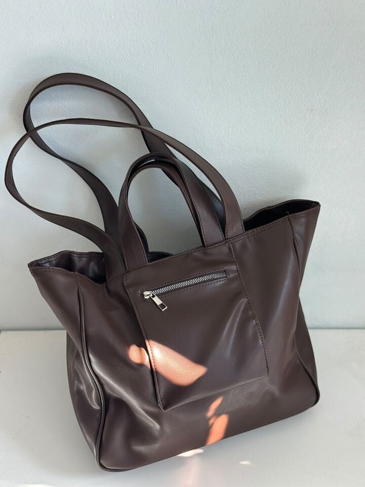 Mona Çift Saplı El ve Omuz Çantası Acı Kahve