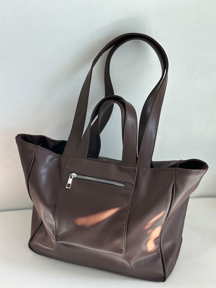 Mona Çift Saplı El ve Omuz Çantası Acı Kahve