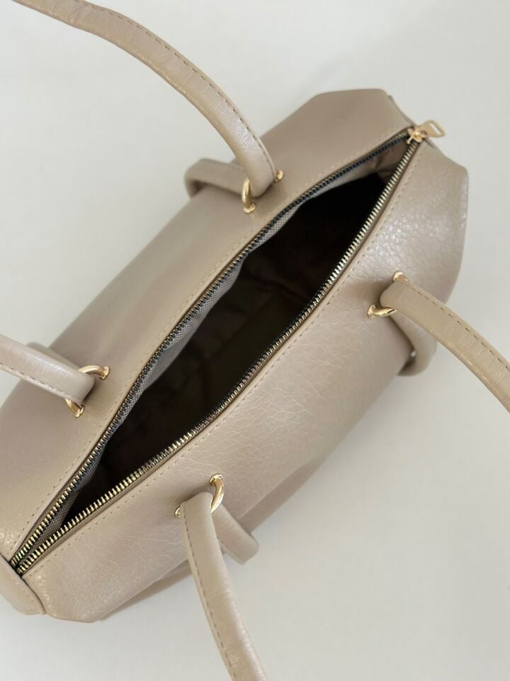 Aura Silindir Çift Saplı Omuz Çantası Bej