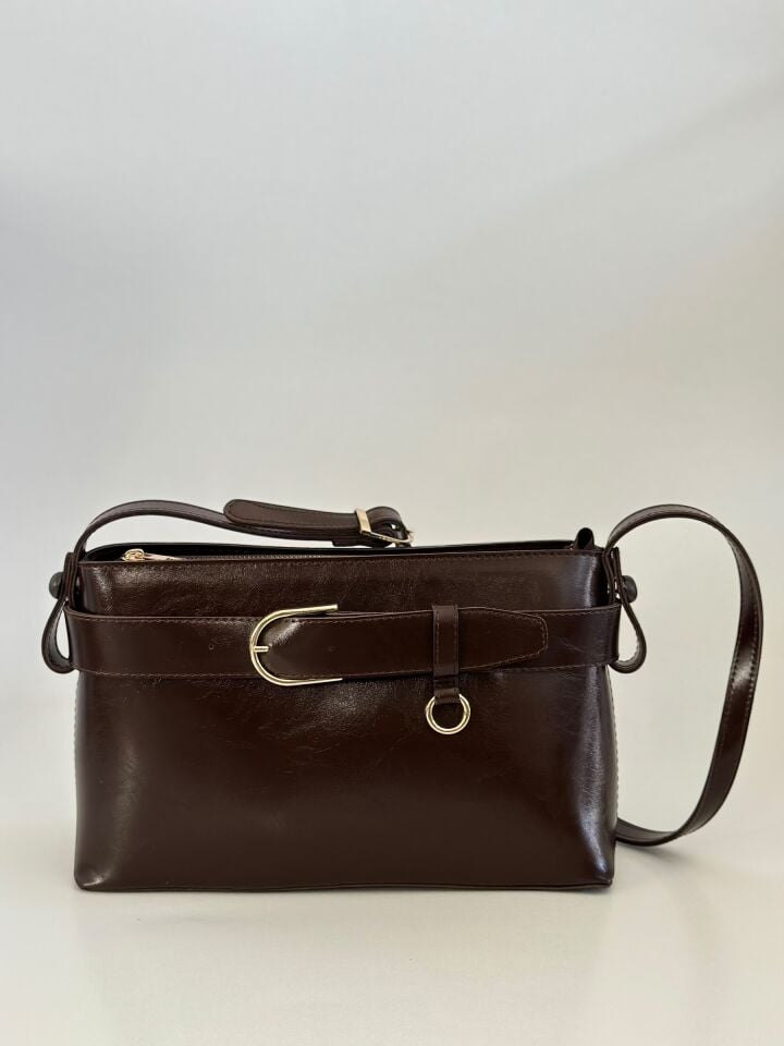 Lora Kemer Detay Omuz Çantası Acı Kahve