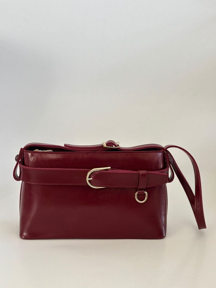 Lora Kemer Detay Omuz Çantası Bordo