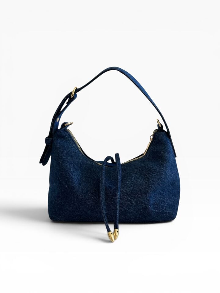 Raffia Koyu Mavi Denim Omuz Çantası