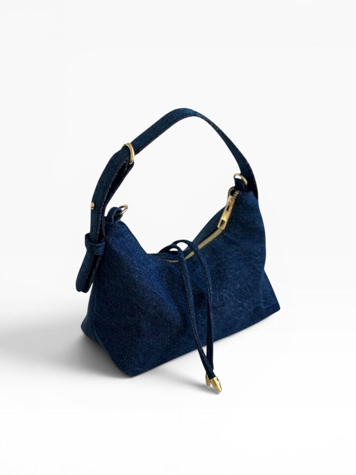 Raffia Koyu Mavi Denim Omuz Çantası