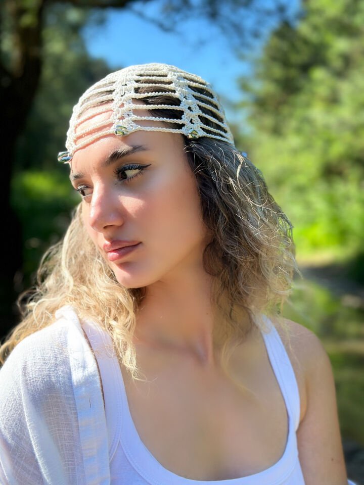El Yapımı Ekru File Bone Deniz Kabuklu